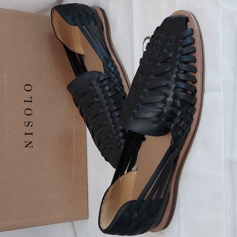 Nisolo Black Woven Leather Huarache Sandals - Picture 6 of 14